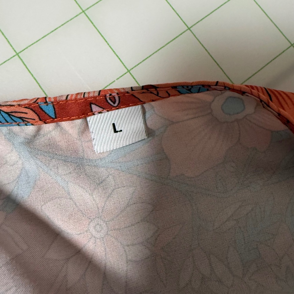 Flowy Bohemian Orange Blue Paisley Floral Mini V Neck Womens Large Dress cottage - Picture 5 of 10